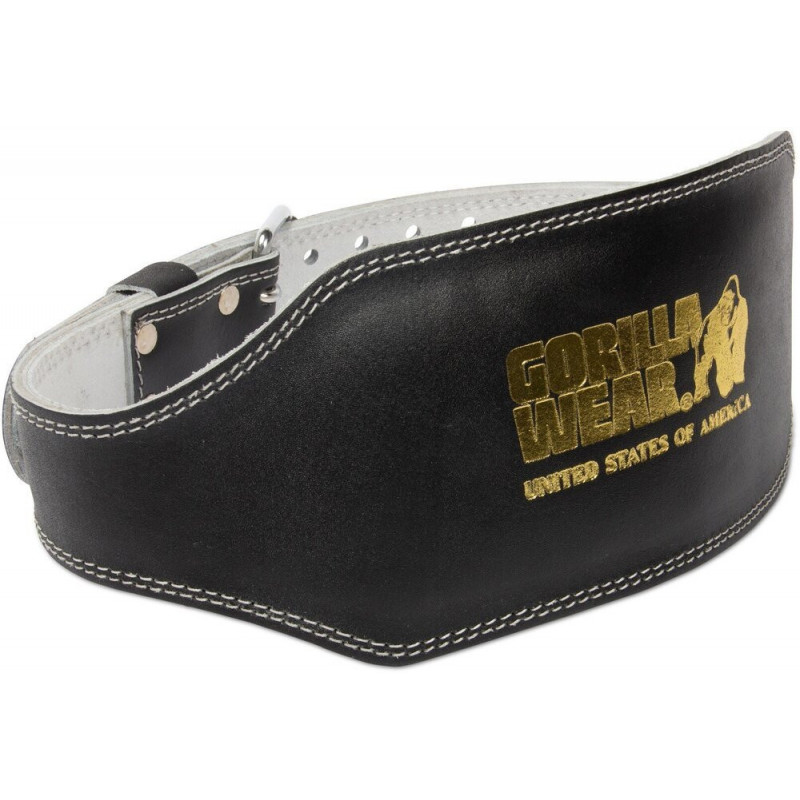 Gorilla Wear 6 Inch Padded Leather Lifting Belt - Black/Gold